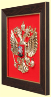 Панно герб РФ 26х28см. (арт. Панно 28М орех): щит - флок, рама - орех, орел - пластик, металлизация Панно герб РФ 26х28см. (арт. Панно 28М орех): щит - флок, рама - орех, орел - пластик, металлизация