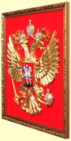 Панно герб РФ 51х55см. (арт. Панно 55/2 золото): щит - флок, рама - золото, орел - пластик, краска, кристаллы Сваровски вариант №2 Панно герб РФ 51х55см. (арт. Панно 55/2 золото): щит - флок, рама - золото, орел - пластик, краска, кристаллы Сваровски вариант №2